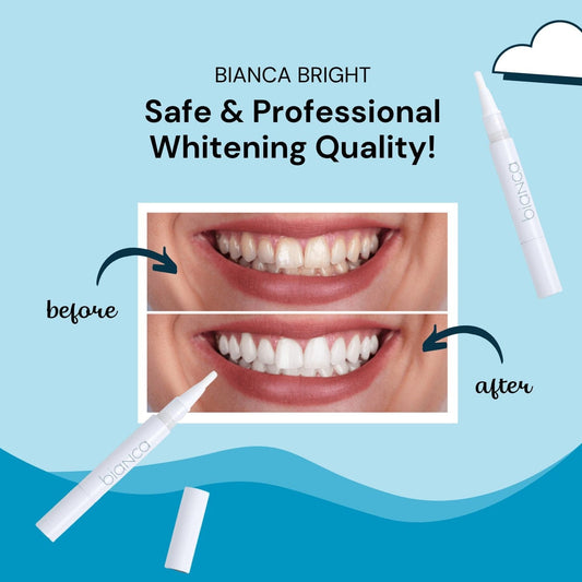 Bianca Bright teeth whitening pen twist applicator showing whitening gel dispensing