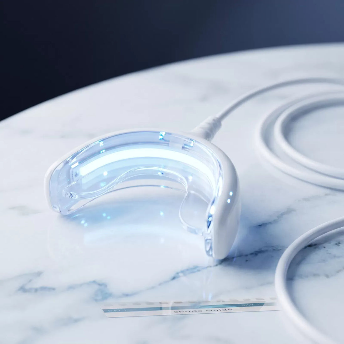 Close-up of the Bianca Bright 32-LED whitening mouthpiece, an alternative to Bright On kits