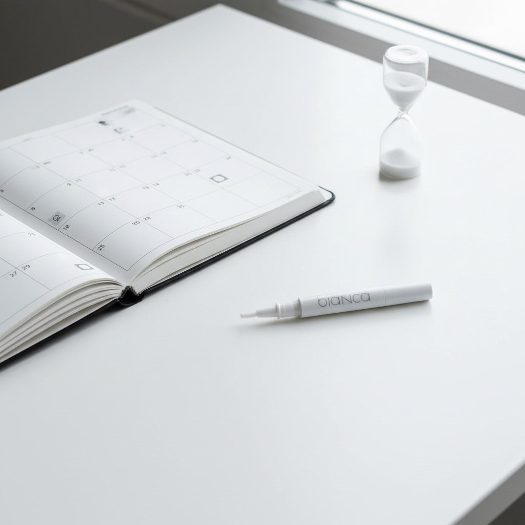 Bianca Bright whitening pen with planner for maintenance schedule