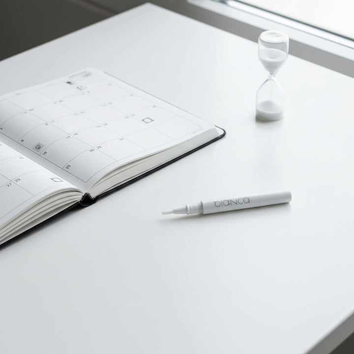Bianca Bright whitening pen with planner for maintenance schedule