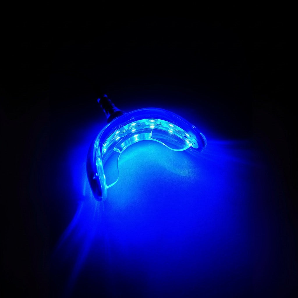 Bianca Bright LED whitening mouthpiece glowing blue