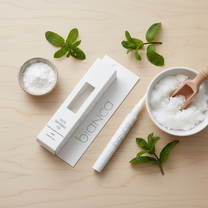 Bianca Bright pen with natural ingredients on wood surface