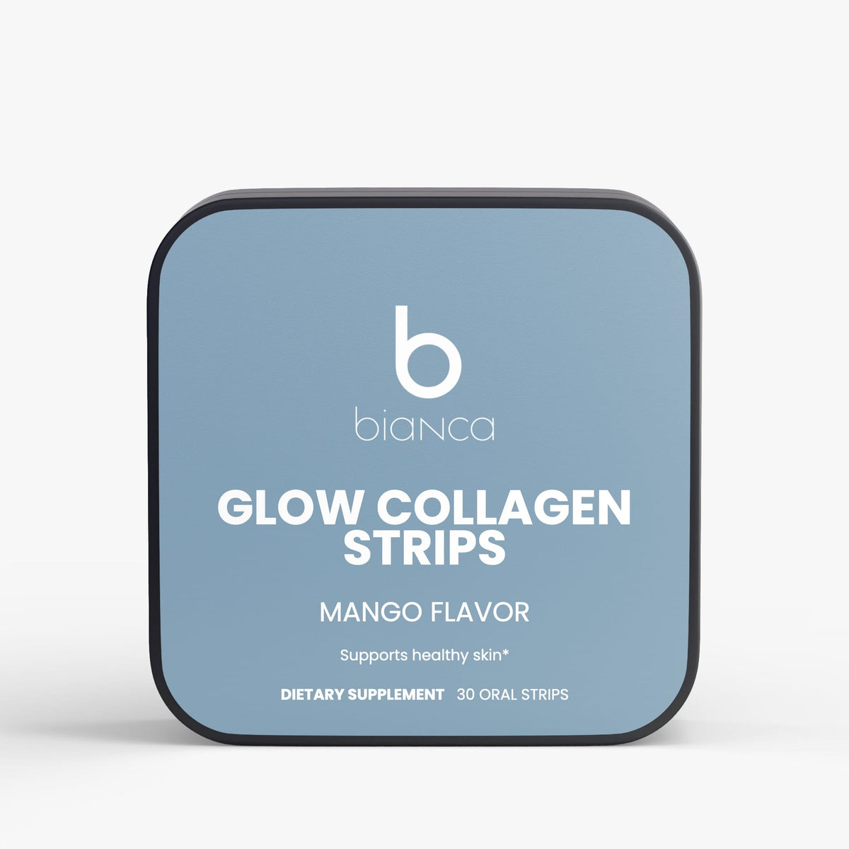 Bianca Glow Collagen Strips tin, mango flavor, 30 oral strips