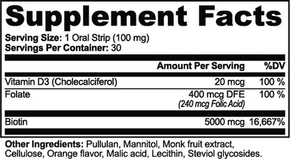 Hair, Skin & Nails Biotin Strips Supplement Facts panel