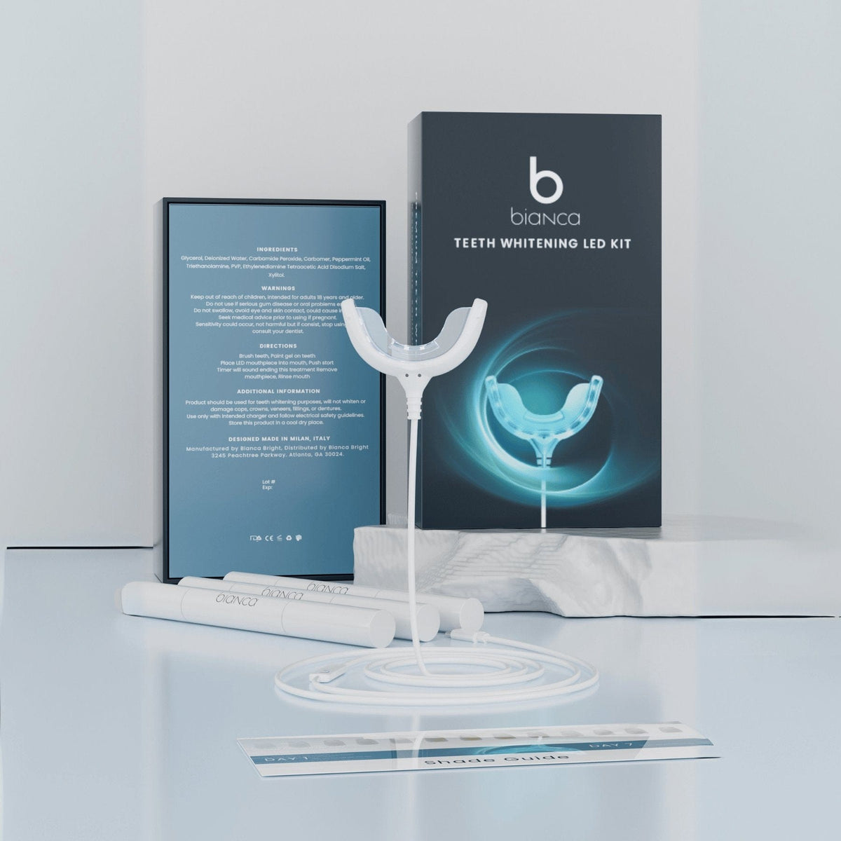 Bianca Bright wired LED whitening device with whitening pens, everything in the free device bundle