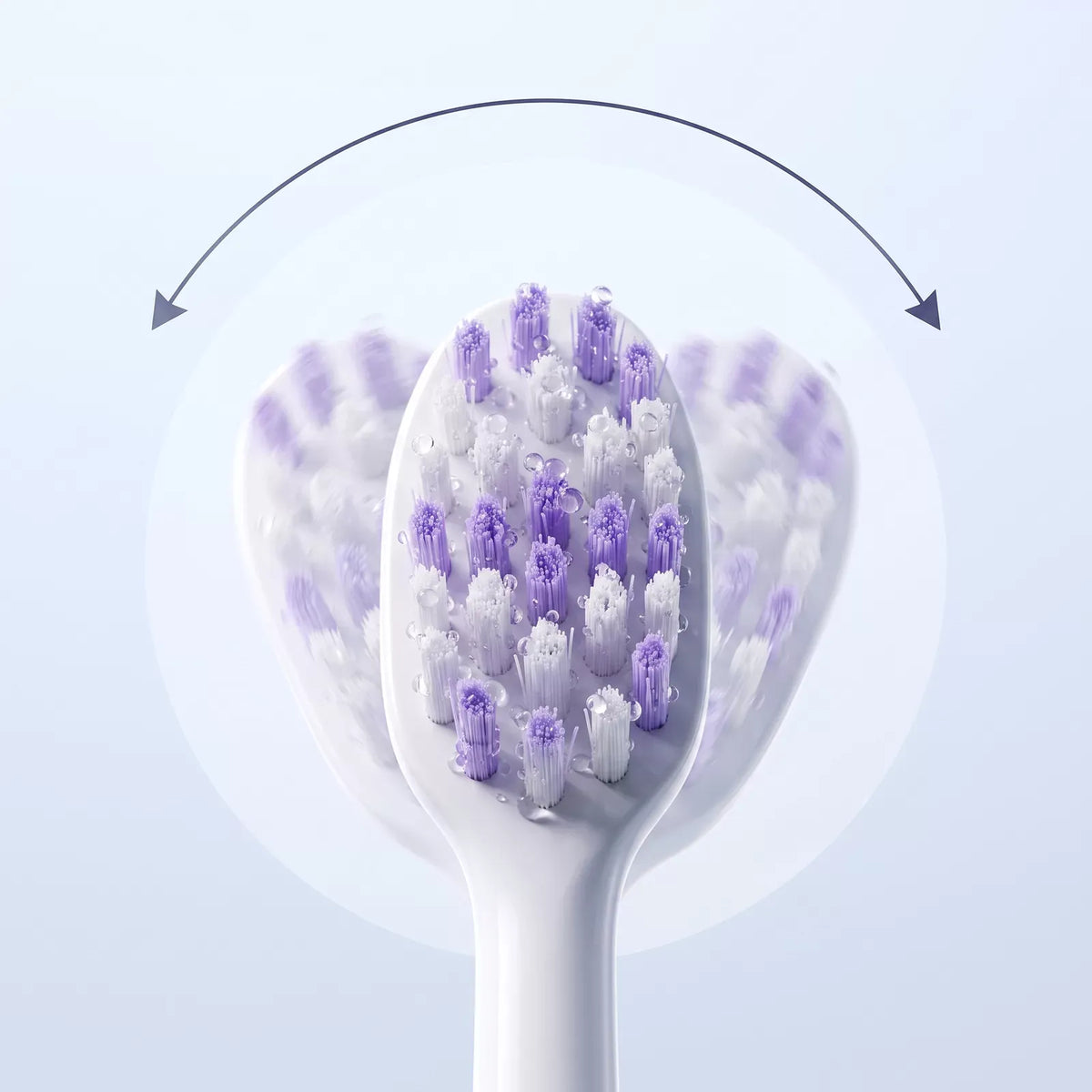 Diagram showing the sweeping oscillation motion of the Bianca oscillating toothbrush brush head